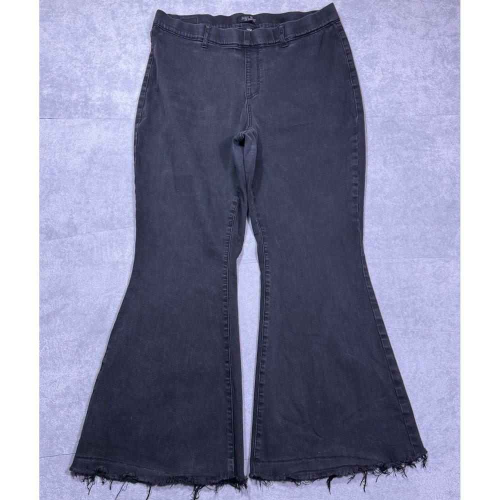 Judy Blue Jeans Womens 20W (38x30) Pullon Super Flare Black Hippie Boho Fray